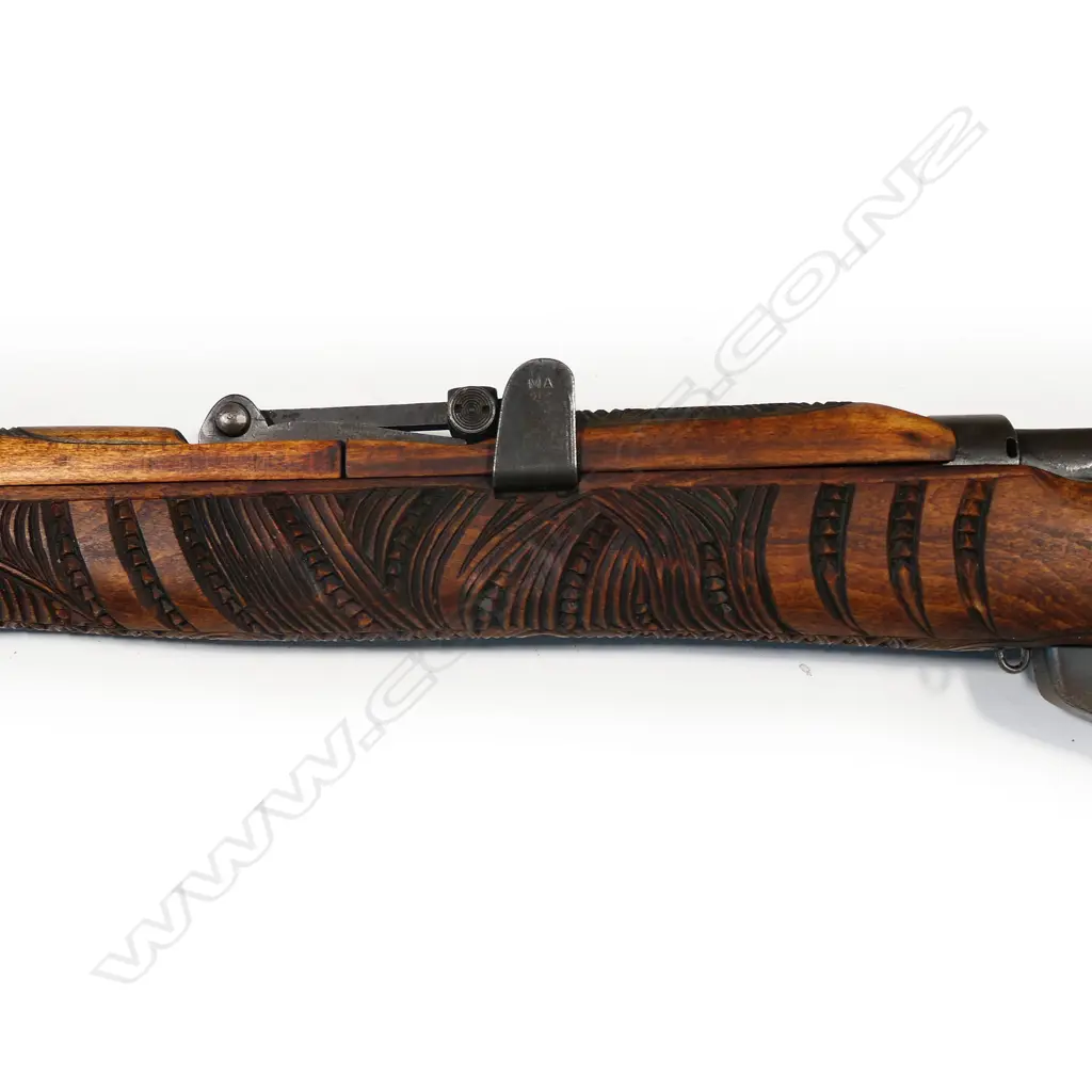 A 1917 WWI Mark 1 dated .303 Lee Enfield rifle with all-over-carved Māori designs attributed to Rangi Redman, Image 1++